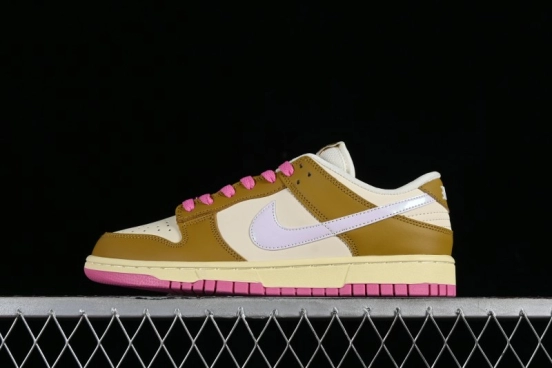 Nike Dunk Low "Just Do It" SB Low-Top Casual Skate Shoes in Coconut Milk and Pink - FD8683-700