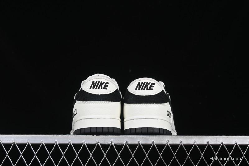 Nike SB Dunk Low Gucci Collaboration Black White Lettering Anniversary High-End Custom Low-Top Casual Skate Shoes - DJ2024-098