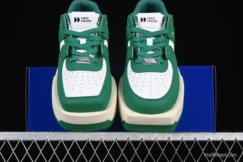 Choco Concert Leather Round Square Asymmetric Fashion Sneakers White Green - AJE5