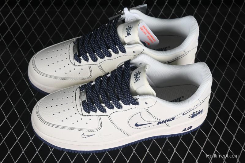 Nike Air Force 1 '07 Low Stussy Collaboration Grey Swoosh Casual Sneakers - HH7518-063