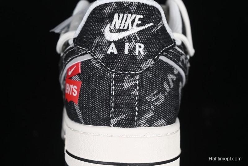 Nike Air Force 1 '07 Low Levi's Collaboration Black Denim Drawstring Casual Sneakers - SJ1198-800
