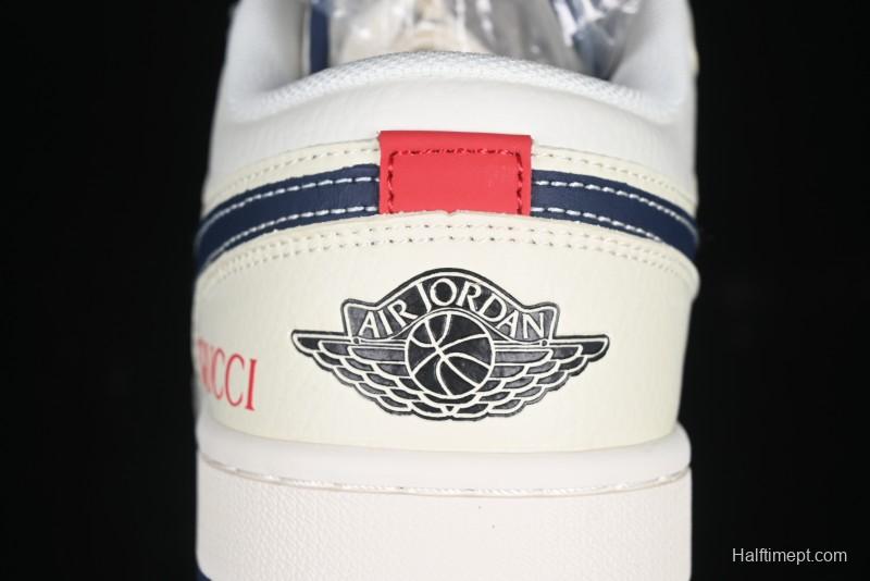 Nike Air Jordan 1 Low AJ1 Gucci Collaboration Beige Blue Swoosh Retro Basketball Shoes - FC1688-198