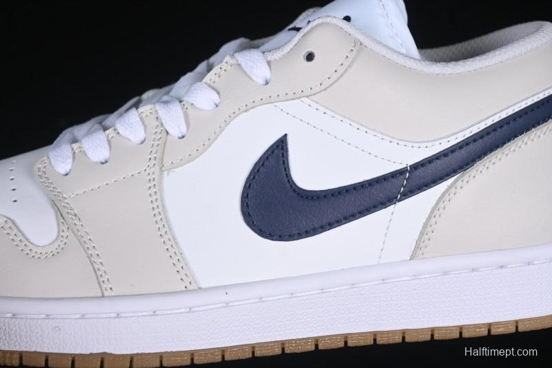 Nike Air Jordan 1 Low AJ1 Casual Sneakers with Cream and Blue Accents - 553558-146