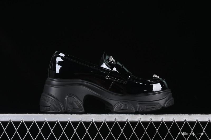 Black Patent Chunky Platform Loafers with Metal Embellishments