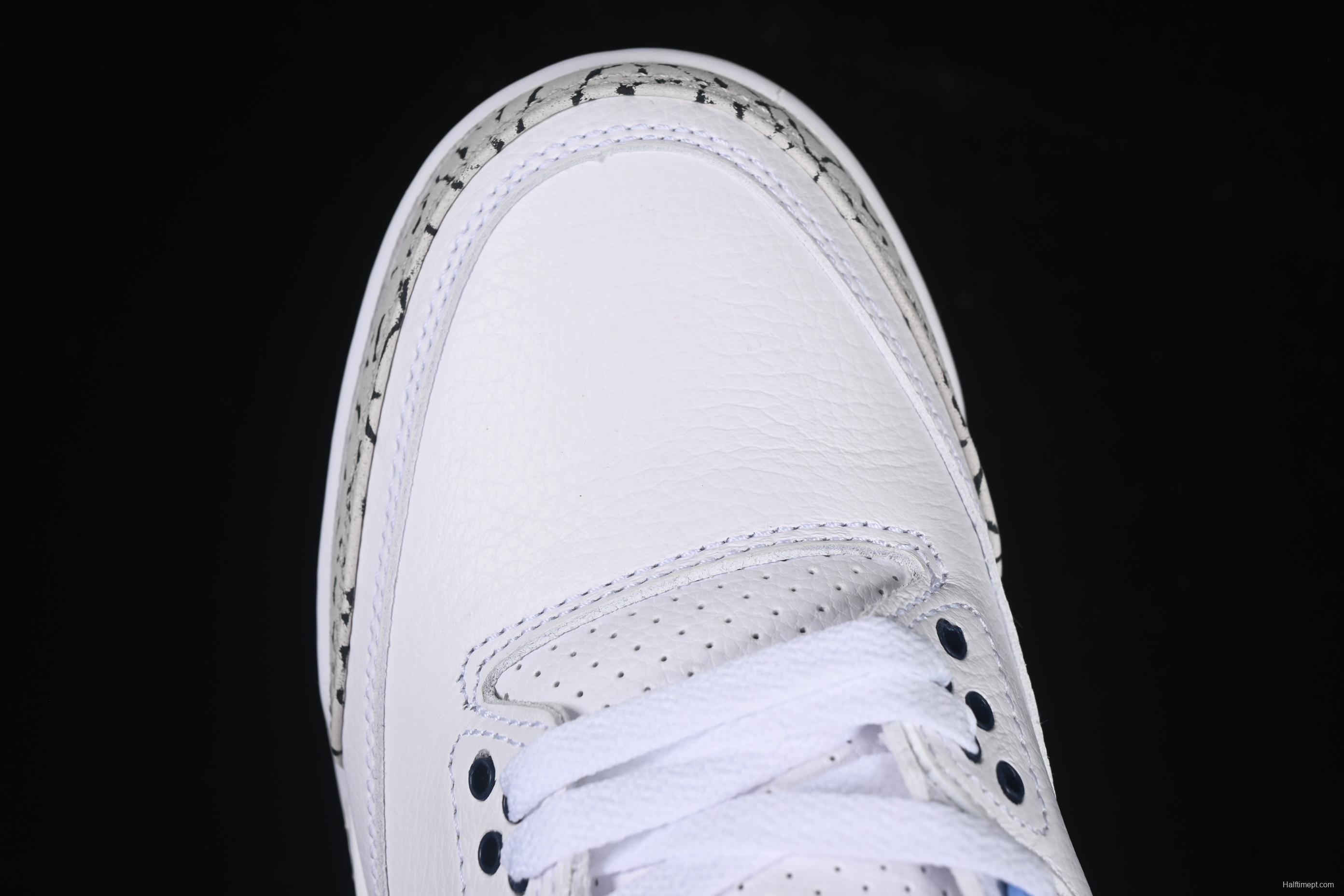 Nike Air Jordan 3 Retro UNC White Blue Cracked Leather Basketball Shoes - CT8532-104