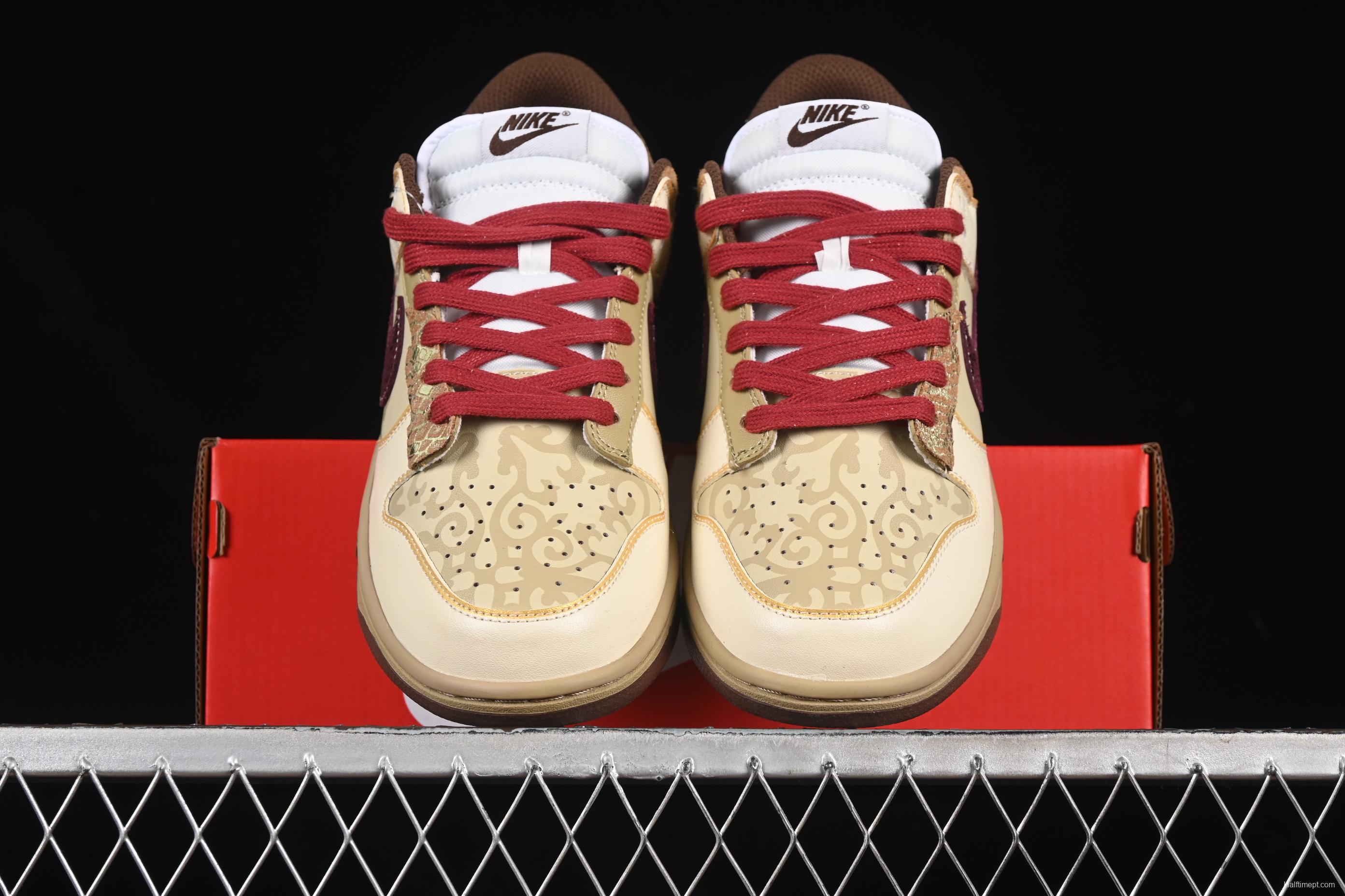 Nike Dunk Low Retro Casual Sneakers in Brown and Sail with Panda Mischief CNY Snake Year Design - DD1503-124