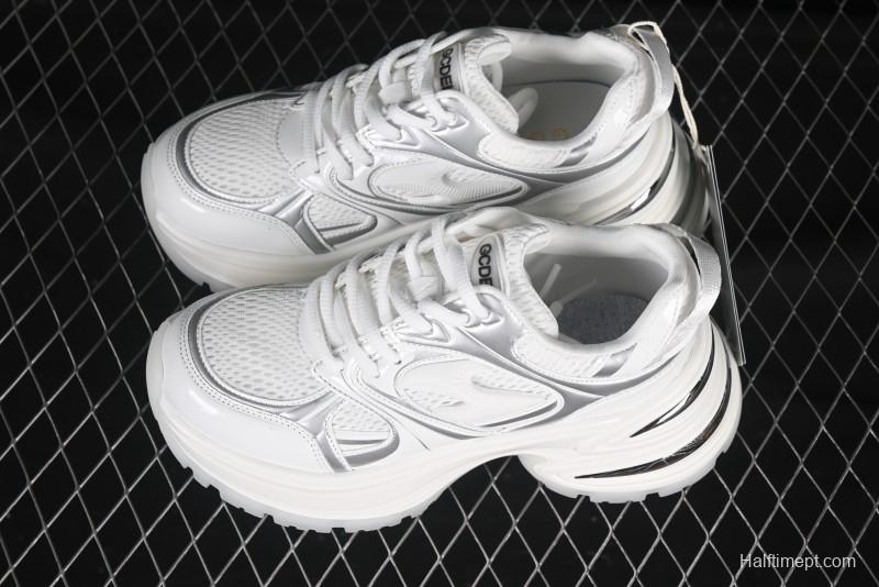GG-CC Chunky Low Casual Fashion Sneakers with Thick Sole and Height Increasing Design - 2607 White