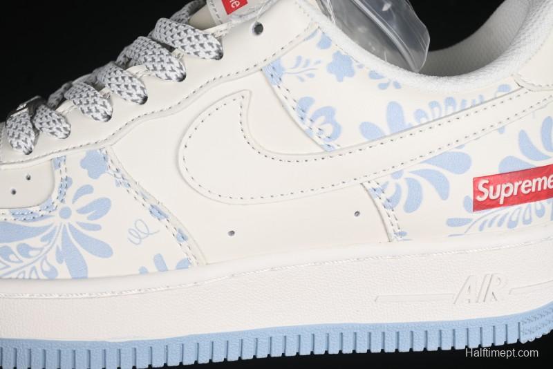 Nike Air Force 1'07 Low Supreme Co-branded Blue and White Casual Sneakers - XX3168-137