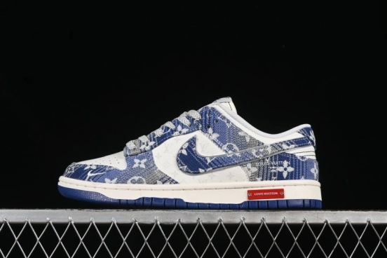 Nike SB Dunk Low LV Collaboration Blue Denim Anniversary Custom Low-Top Casual Skate Shoes - SC9772-808