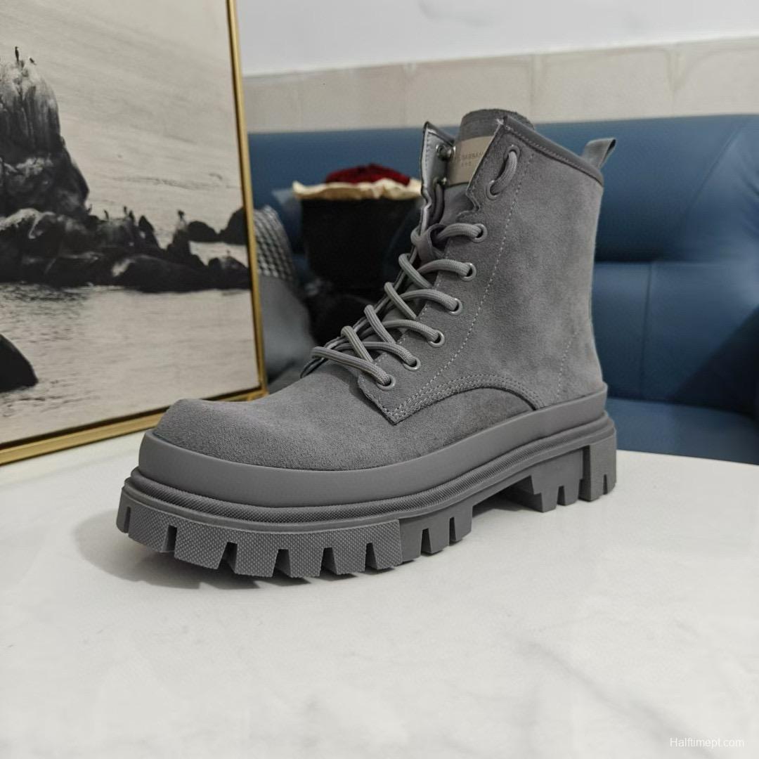 2024 Unisex Dolce & Gabbana Gray Suede Leather Chunky Boots