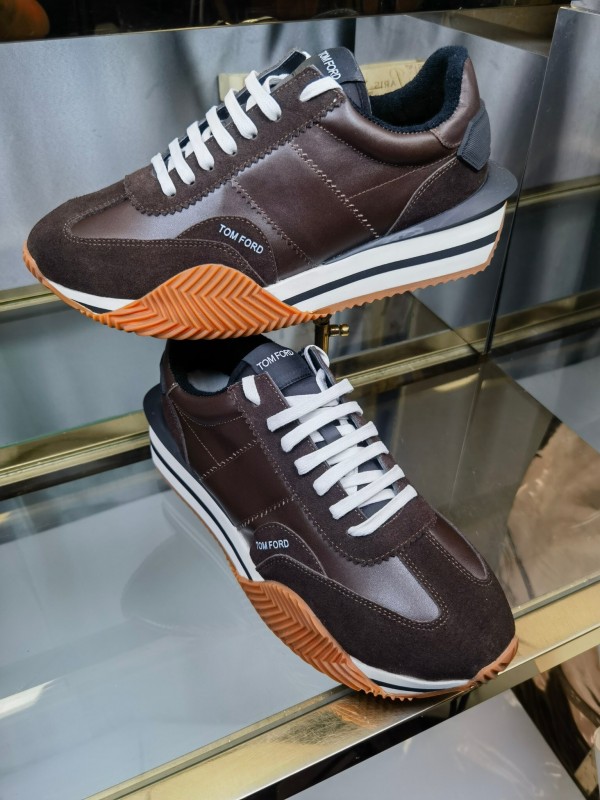 2025 Men TOM FORD Brown Black Leather Suede Sneakers LY00360(M)
