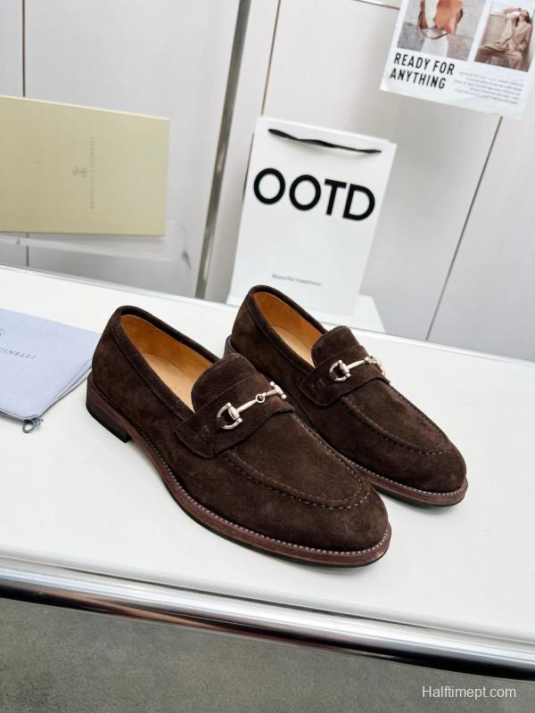 2024 Men Brunello Cucinelli Brown Suede Leather Loafers