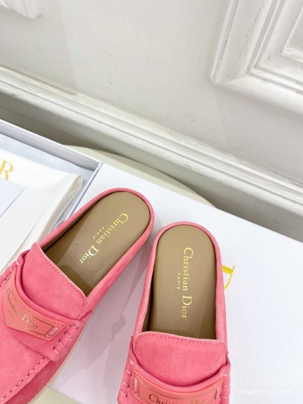 2025 Women Dior Pink Suede Loafers Slip-on Casual Handmade Stylish LY00360(F)