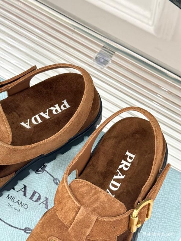 2025 Women Prada Brown Suede Sandals KFY00280