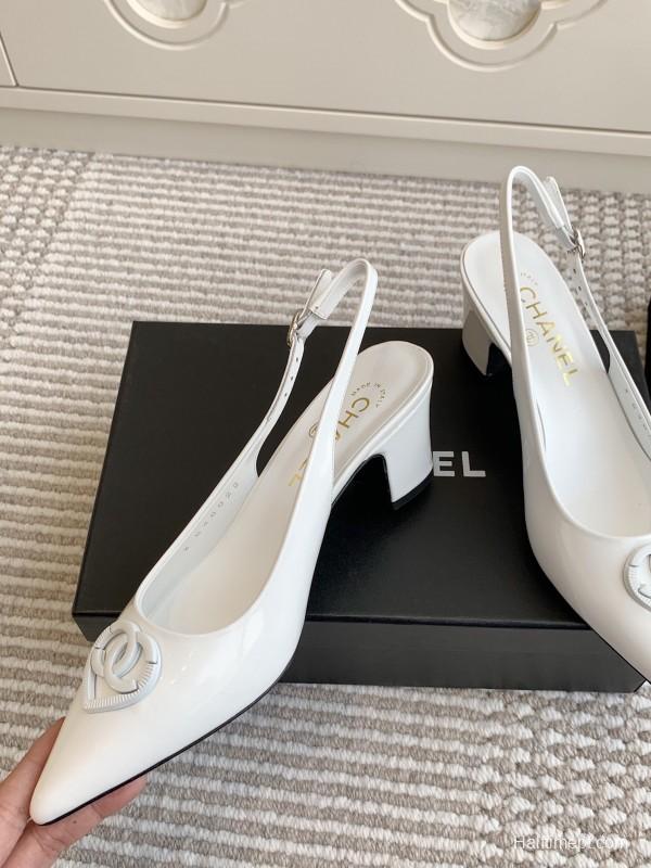 2025 Women Chanel White Patent Leather Slingback Heart CC KFY00300