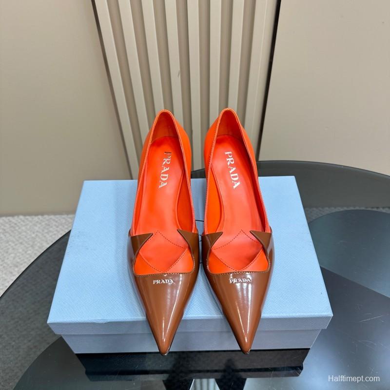 2025 Women Prada Orange Brown Leather Heels KFY00310