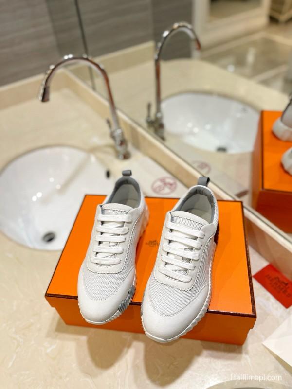 2024 Unisex Hermès White Imported Calf Suede Rain Cloth Casual Sneakers MJ00320