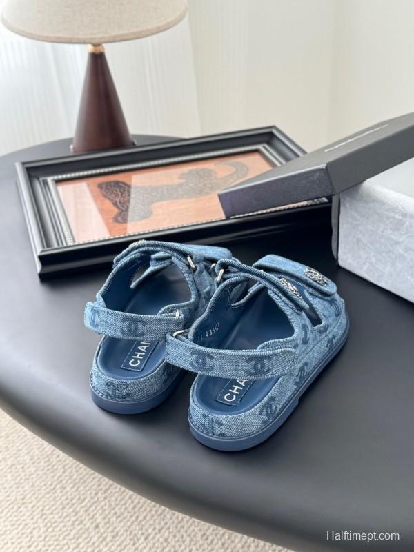 2025 Women Chanel Blue Denim Sandals LY00320