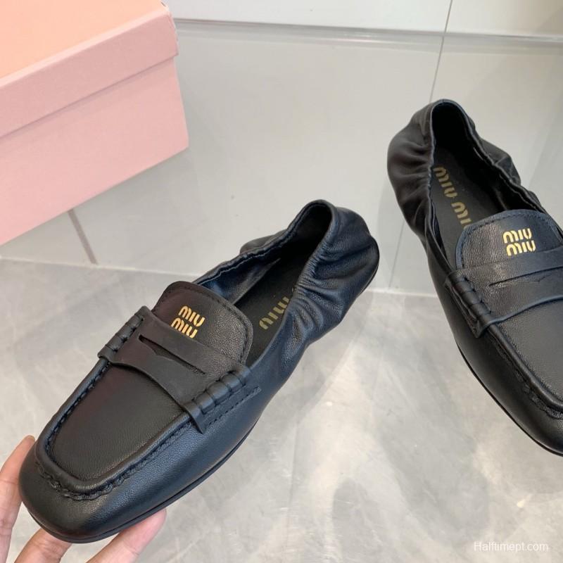 2025 Women Miu Miu Black Leather Loafers