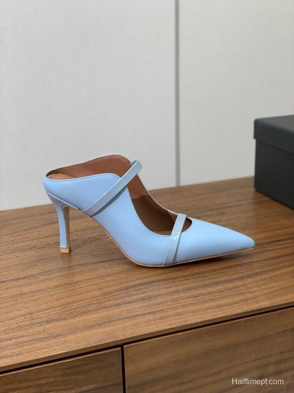 2025 Women Malone Souliers Blue Leather Heeled Mules