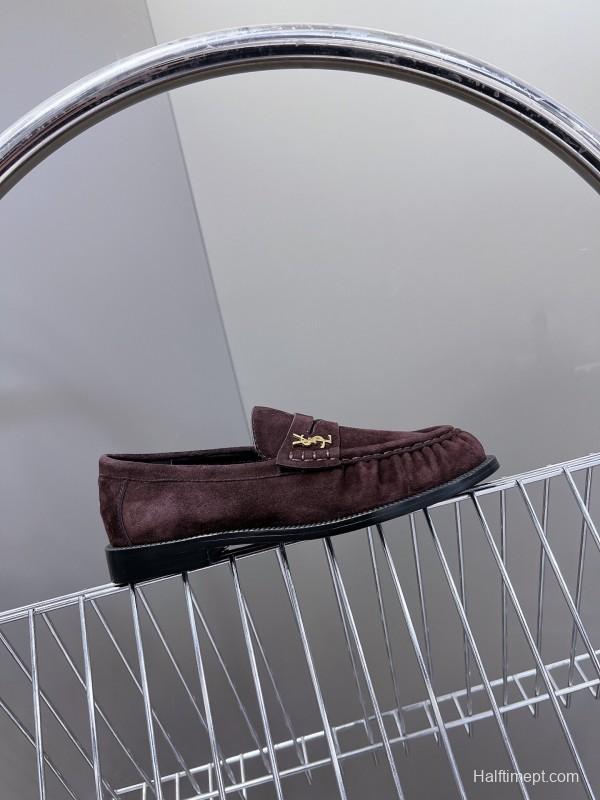 2025 Women Yves Saint Laurent Dark Purple Suede Loafers KFY00350