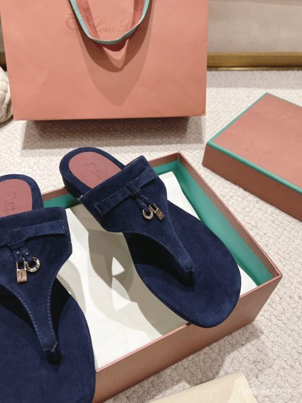 2025 Slippers Le Parmentier Navy Blue Suede Slippers LY00250