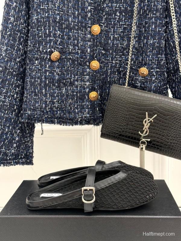 2025 Slippers YSL Black Mesh Leather