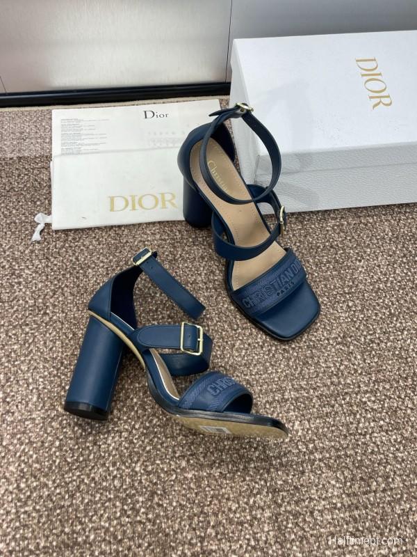 2025 Women Dior Blue Leather Suede High Heel Sandals