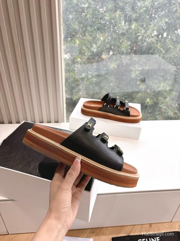 2025 CELINE Black Leather Slippers