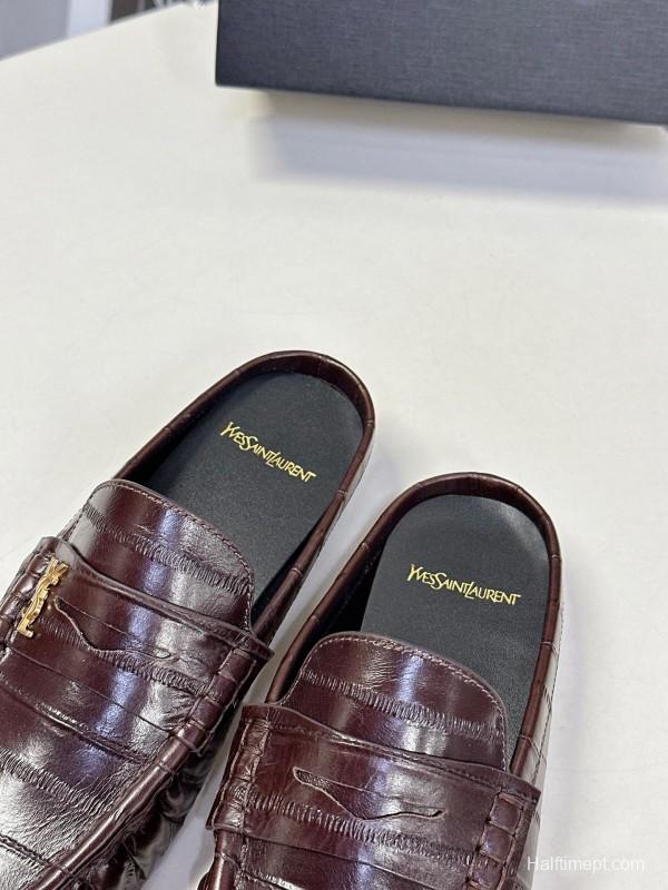 2025 Women Yves Saint Laurent Dark Brown Leather Loafers