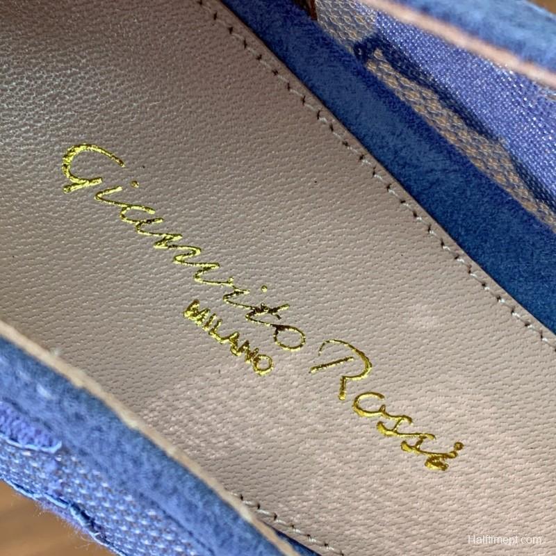 2025 Women Gianvito Rossi Blue Lace Leather Pumps