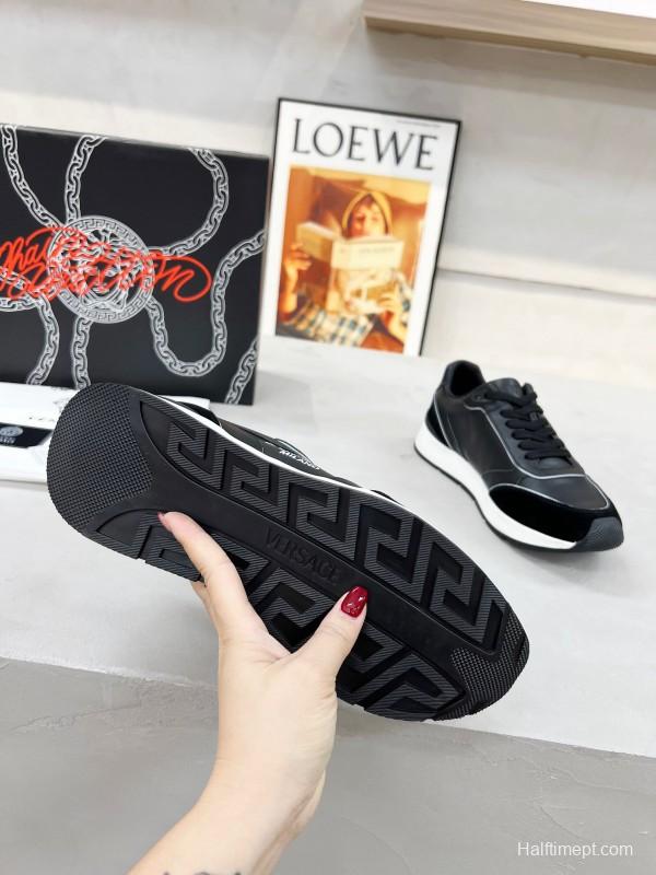 2025 Men VERSACE Black Leather Sneakers LY00320