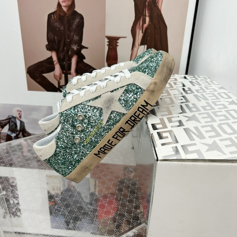 2025 Women GGDB Green White Suede Leather Star Sneakers