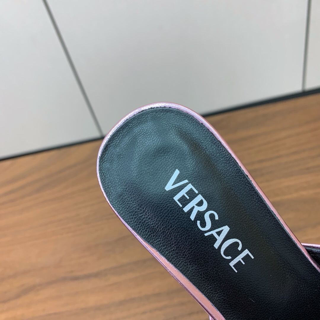 2025 Women VERSACE Pink Leather Slippers
