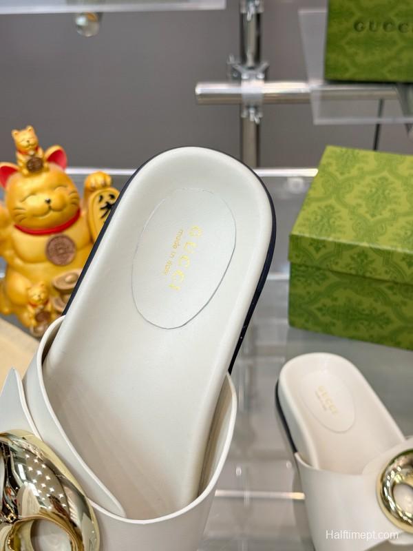2025 Gucci White Leather Slippers KFY00210