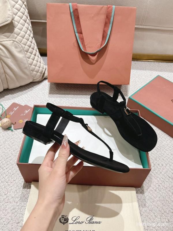 2025 Women LP Black Suede Sandals LY00000