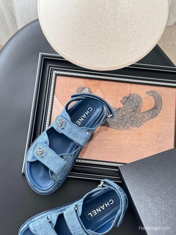 2025 Women Chanel Blue Denim Sandals LY00320