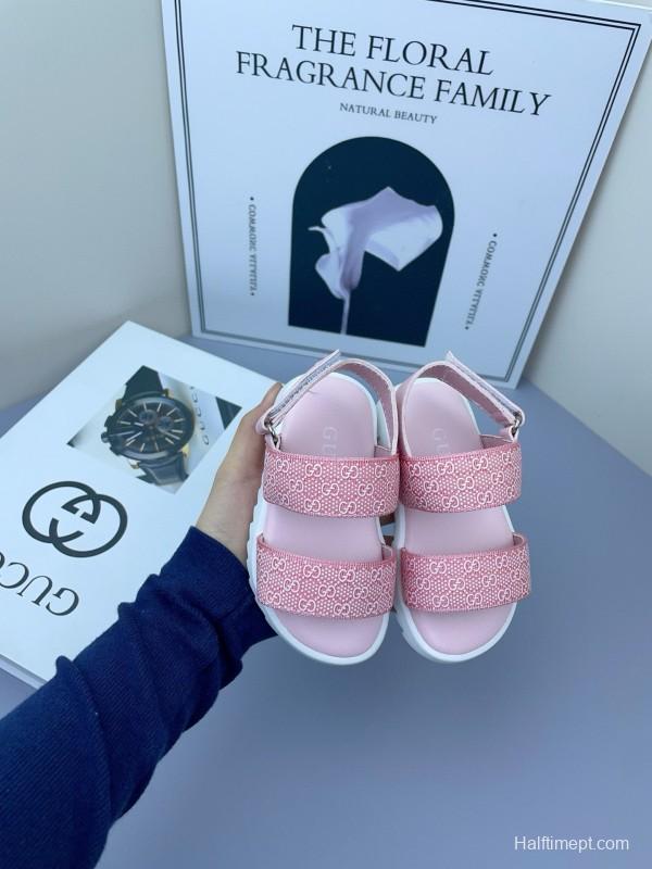 2025 Kids Gucci Black Pink Fabric Sandals