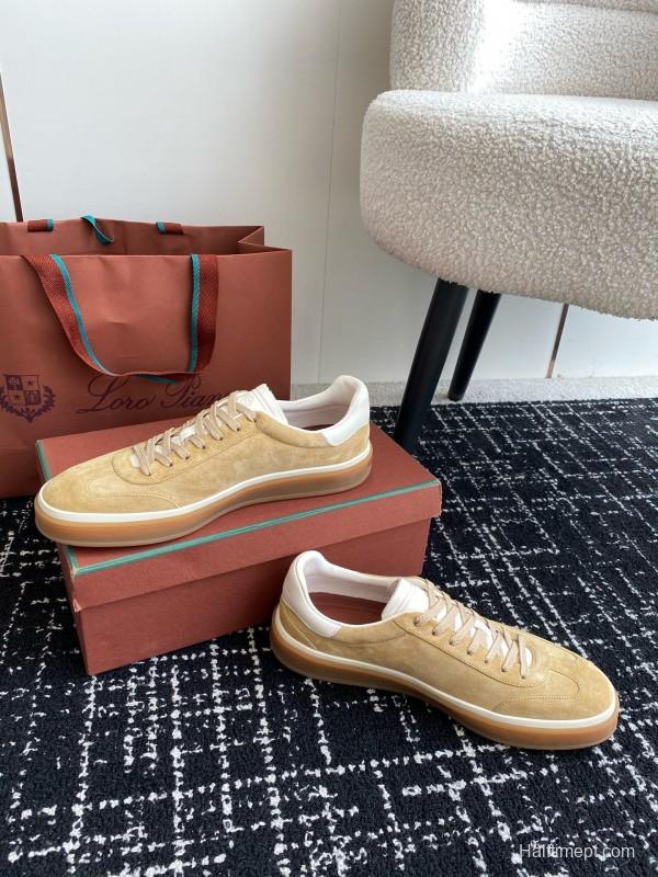 2024 Unisex Loro Piana Beige White Leather Suede Casual Shoes MJ00320