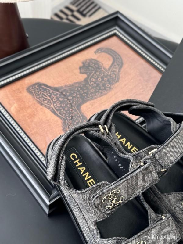 2025 Women Chanel Black Fabric Sandals LY00320