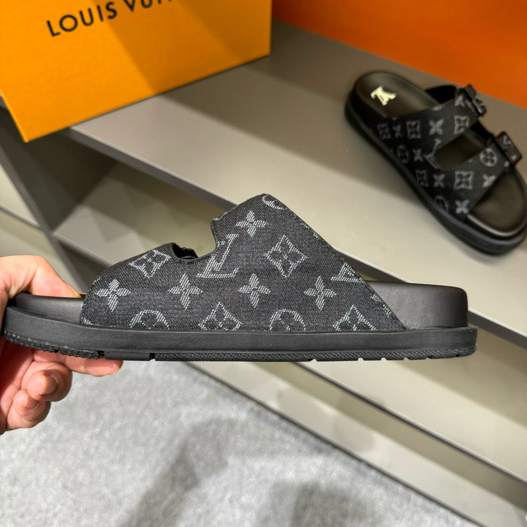2024 Slippers Louis Vuitton Black Canvas Slippers