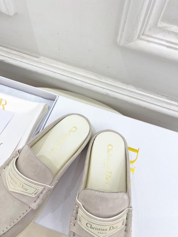 2025 Women Dior Beige Suede Mule Loafers Vintage Style Handmade LY00360(F)