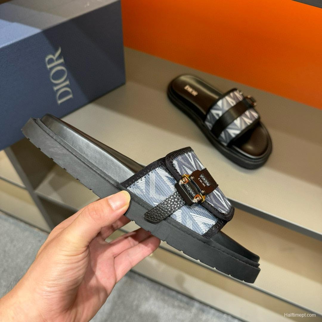 2024 Slippers Dior Blue Black Leather Slippers