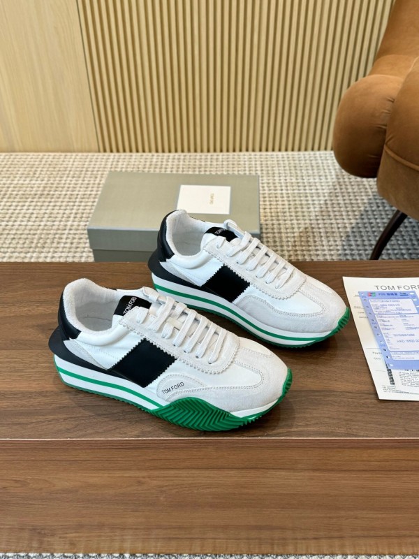 2025 Unisex TOM FORD White Black Green Leather Suede Sneakers LY00360(F)/LY00370(M)
