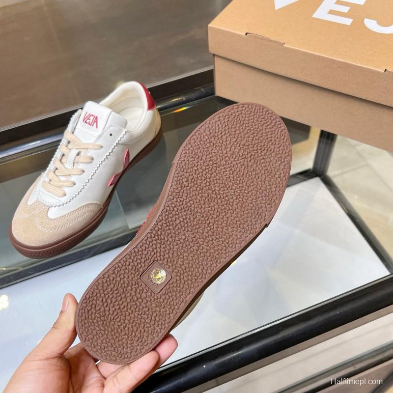 2025 Women VEJA White Red Suede Leather Low Top Sneakers
