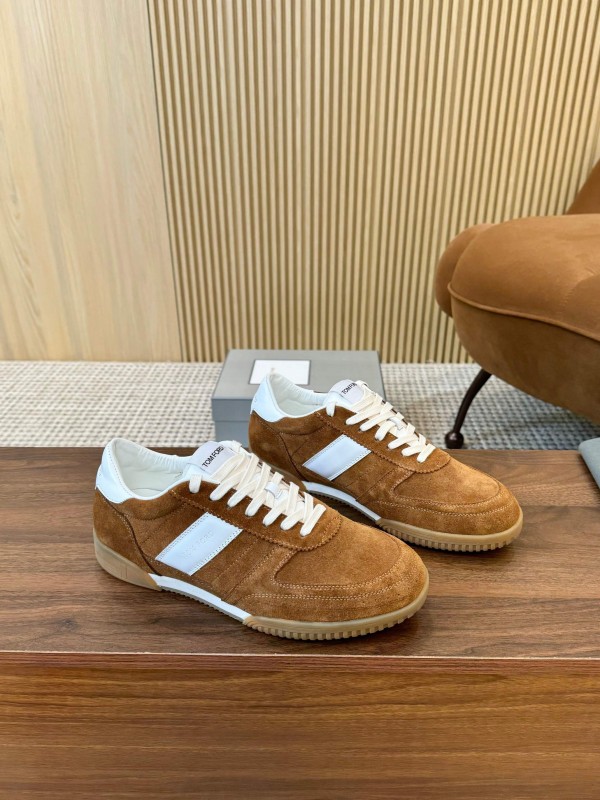 2025 Men TOM FORD Brown White Suede Leather Casual Shoes LY00360
