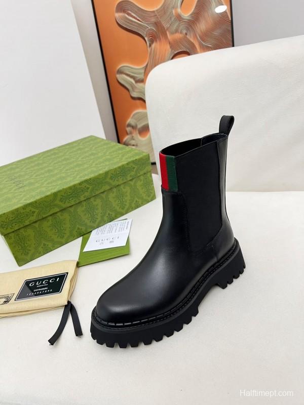 2024 Women Gucci Black Leather Boots MJ00340