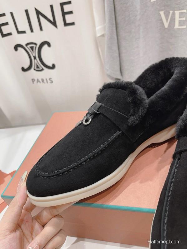 2024 Unisex Le Parmentier Black Suede Leather Wool Loafers MJ00310