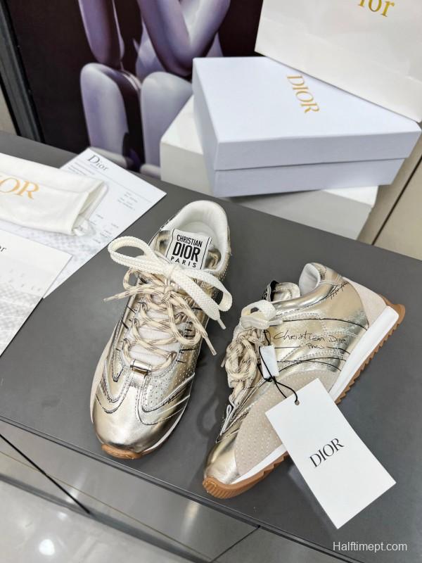 2025 Women Dior Silver Leather Suede Sneakers