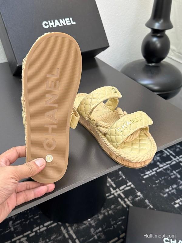 2025 Slippers Chanel Yellow Fabric Rope Slides